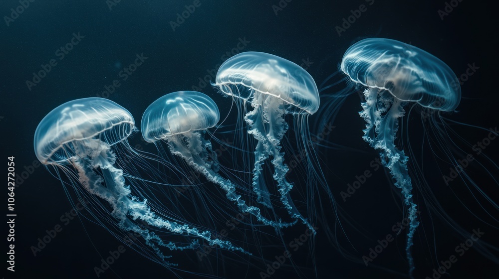 Four Jellyfish in a Deep Blue Ocean Four Jellyfish in a Deep Blue Ocean