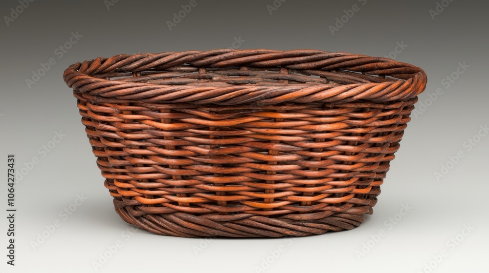 Woven basket showcasing intricate craftsmanship on a neutral background. Woven basket showcasing intricate craftsmanship on a neutral background.