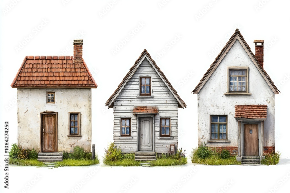 Three houses with different styles and colors Three houses with different styles and colors