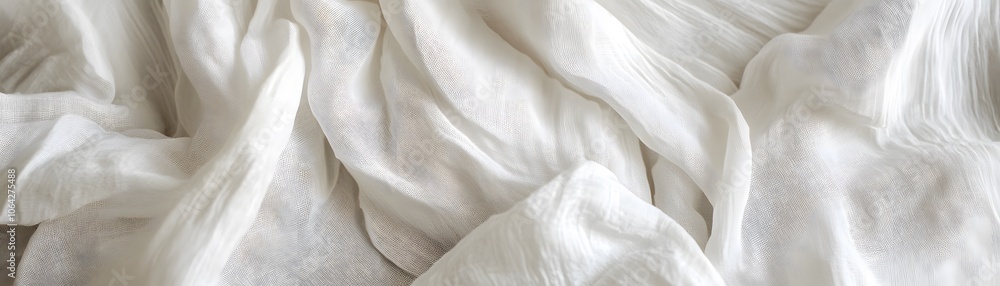 Close-up of a White, Textured Fabric Draped in Soft Folds Close-up of a White, Textured Fabric Draped in Soft Folds