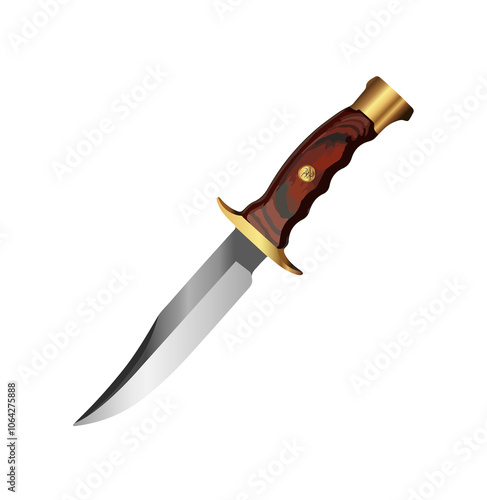 Classic Antique Bowie Hunting Knife Wood and Gold Design Illustration