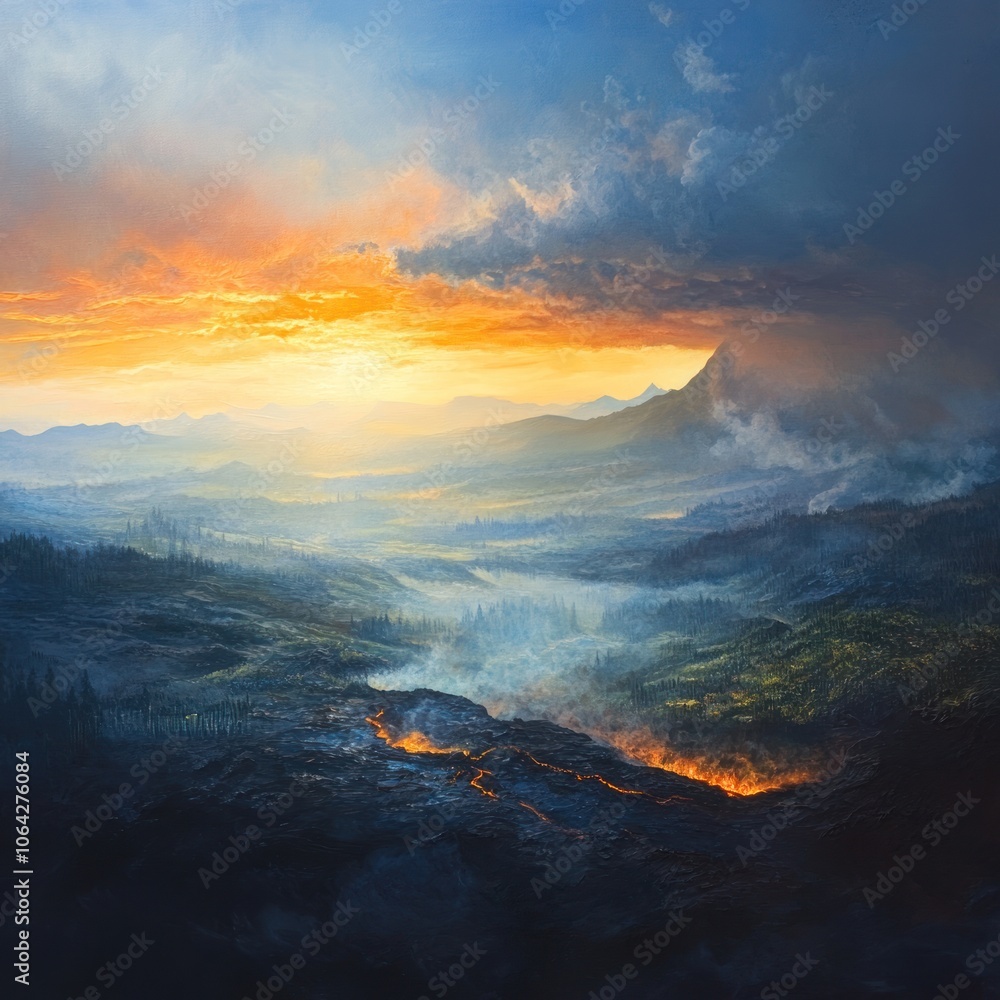 Naklejka premium Volcanic Eruption at Sunset