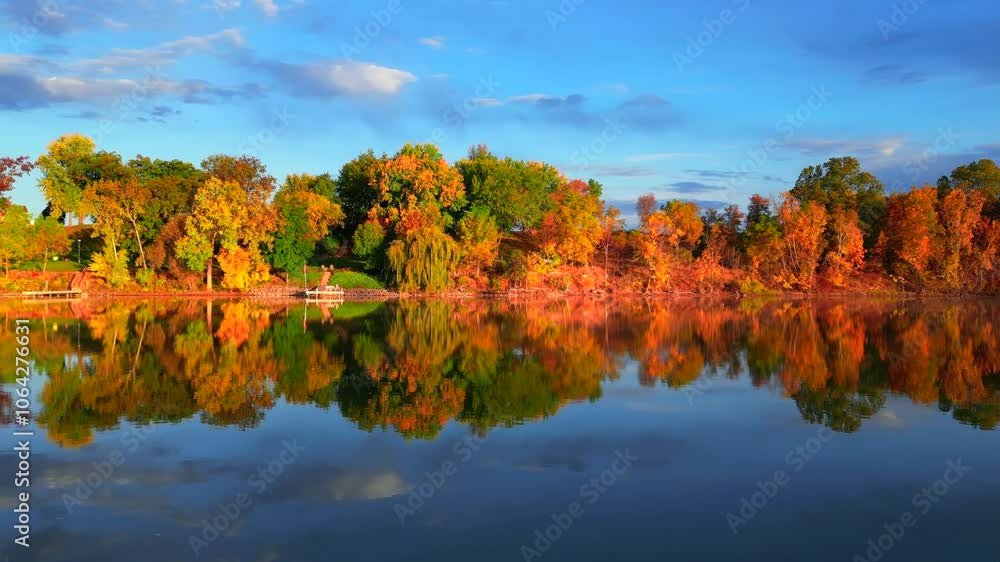 Stunning aerial view of colorful Wisconsin Fall foliage in early morning October sunlight.
Stunning aerial view of colorful Wisconsin Fall foliage in early morning October sunlight.