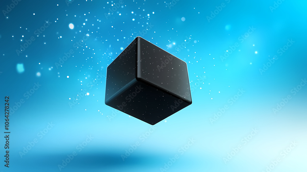 Fractals, a mystical black 3d cube flying on a blue fantastic background. Mystical. Illustration Fractals, a mystical black 3d cube flying on a blue fantastic background. Mystical. Illustration