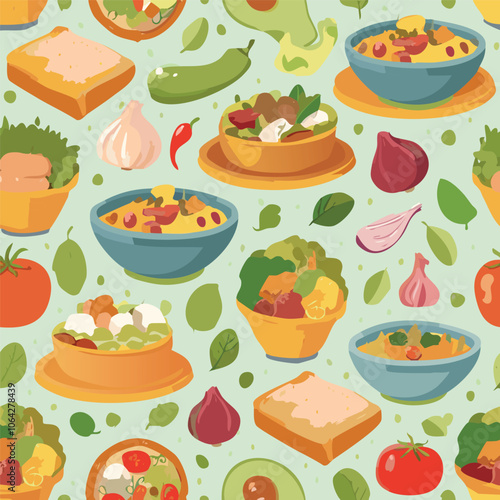 Seamless pattern of delicious food collection