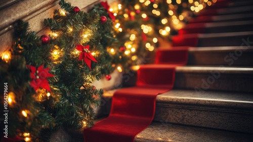 Festive Christmas Staircase with Decorations and Lights