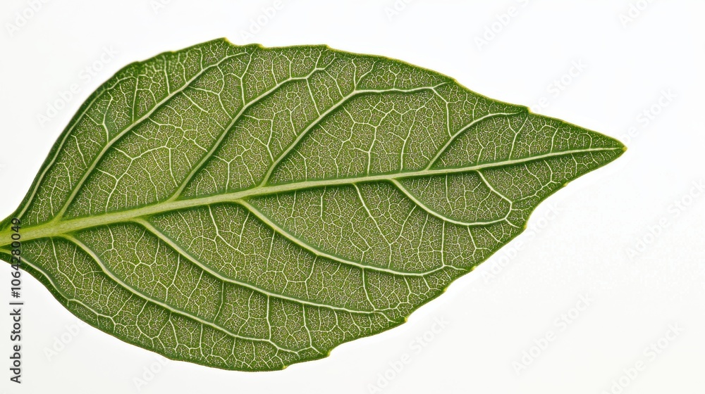 A vibrant green leaf rests on a minimalistic background, displaying its detailed vein structure that highlights the beauty of nature. The leaf exudes freshness and vitality. A vibrant green leaf rests on a minimalistic background, displaying its detailed vein structure that highlights the beauty of nature. The leaf exudes freshness and vitality.