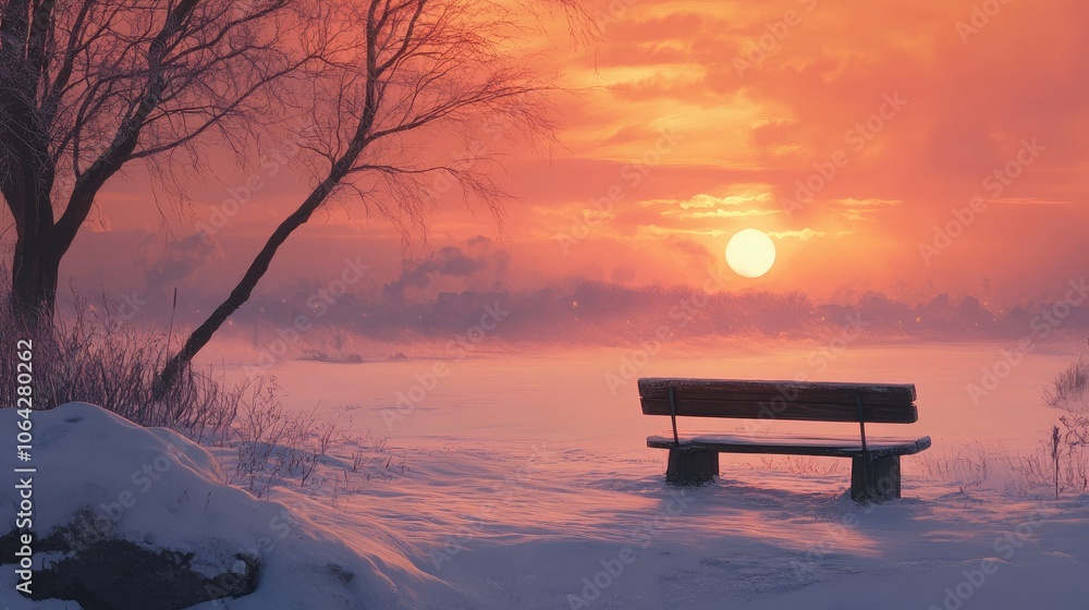 Peaceful Winter Sunset Over Snowy Landscape Peaceful Winter Sunset Over Snowy Landscape