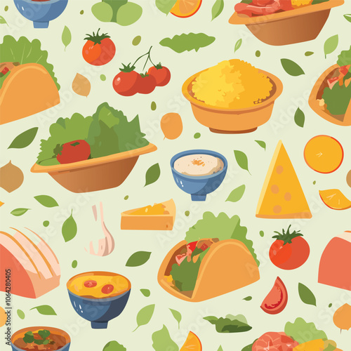 Seamless pattern of delicious food collection