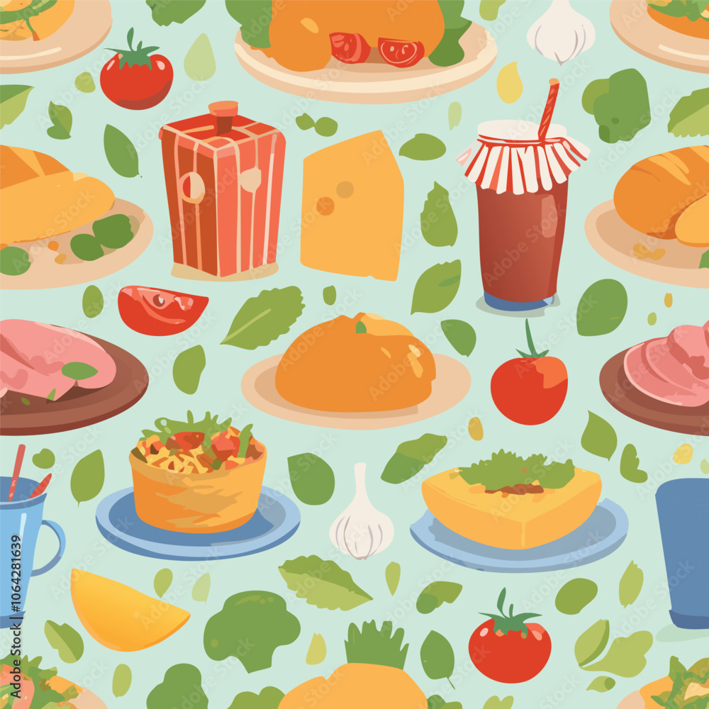 Fototapeta premium Seamless pattern of delicious food collection