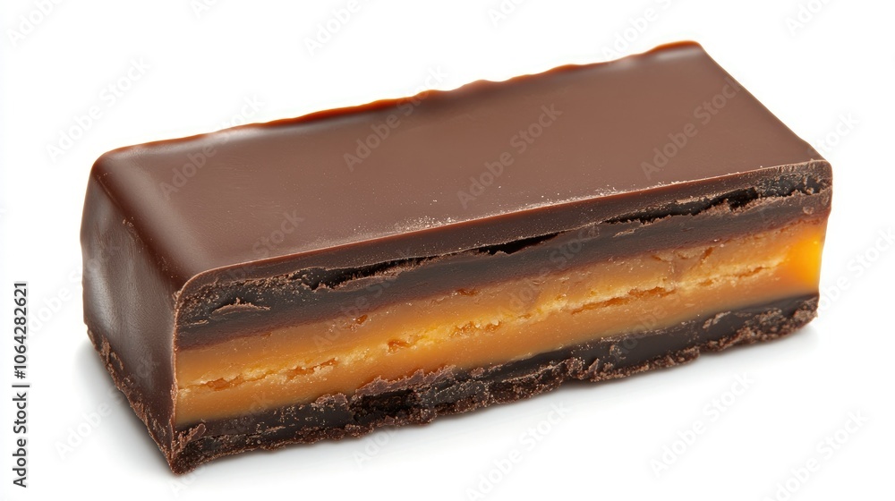 Delicious Chocolate Caramel Candy Bar on White Background Delicious Chocolate Caramel Candy Bar on White Background