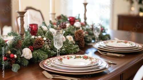 Elegant Holiday Table Setting with Festive Decor