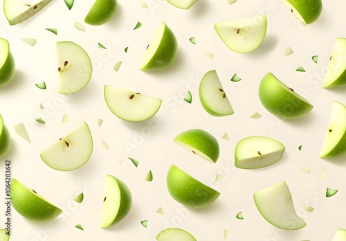 Green apple slices on white background