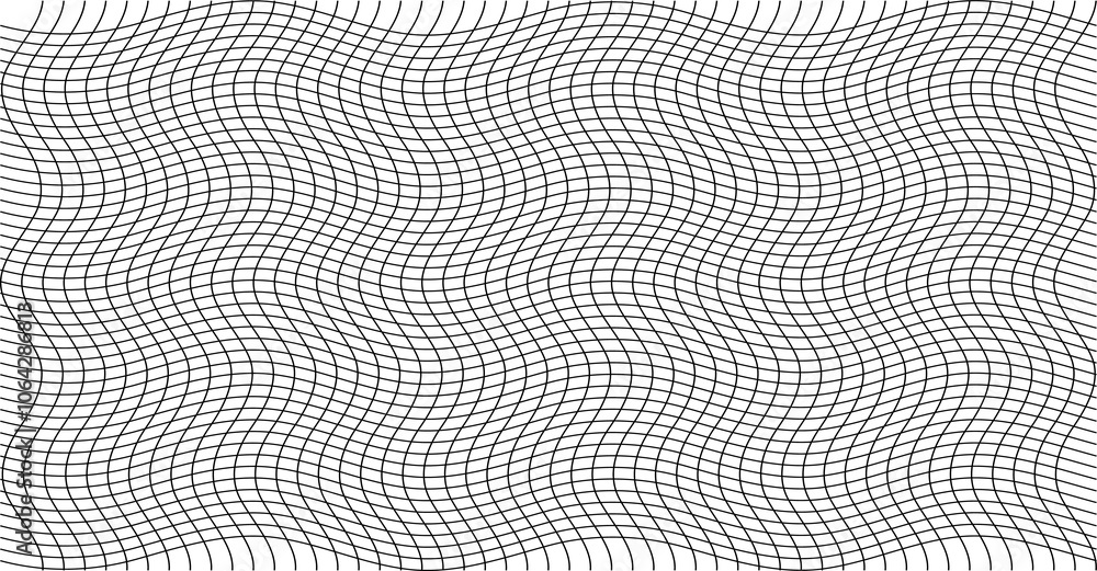 Fototapeta premium Abstract hypnotic pattern with black-white striped lines. Psychedelic background. Op art, optical illusion. Modern design, graphic texture.