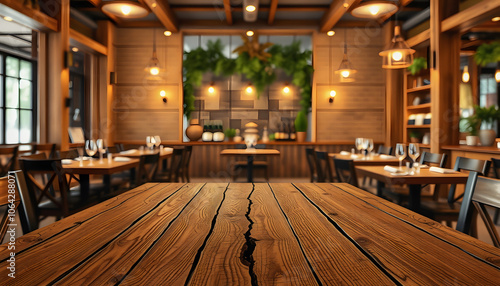 Wooden table top at background of restauran isolated with white shades, png