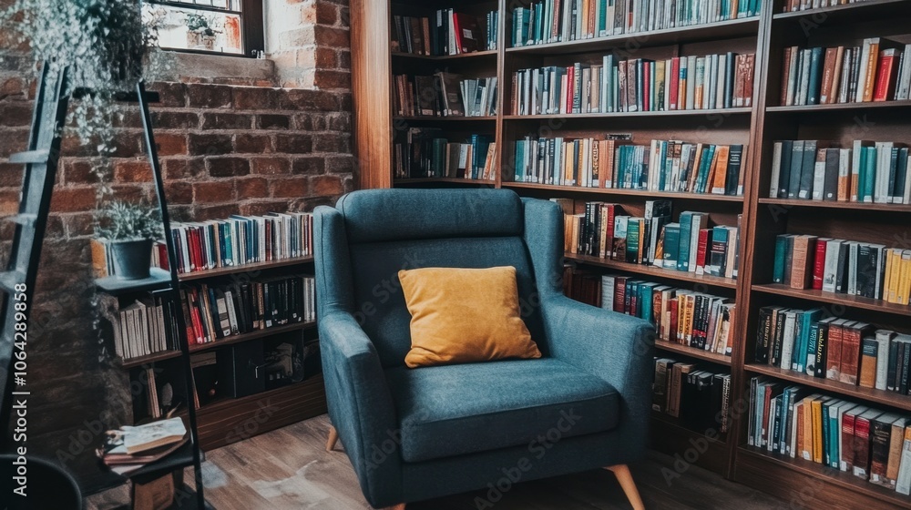 Cozy Reading Nook with Bookshelf and Armchair Cozy Reading Nook with Bookshelf and Armchair