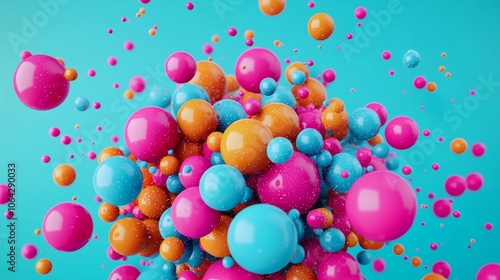 Colorful glossy spheres floating in the air against a light blue background.