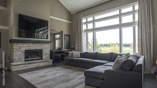 Wallpaper Mural Modern Living Room with Large Windows and Cozy Ambiance Torontodigital.ca