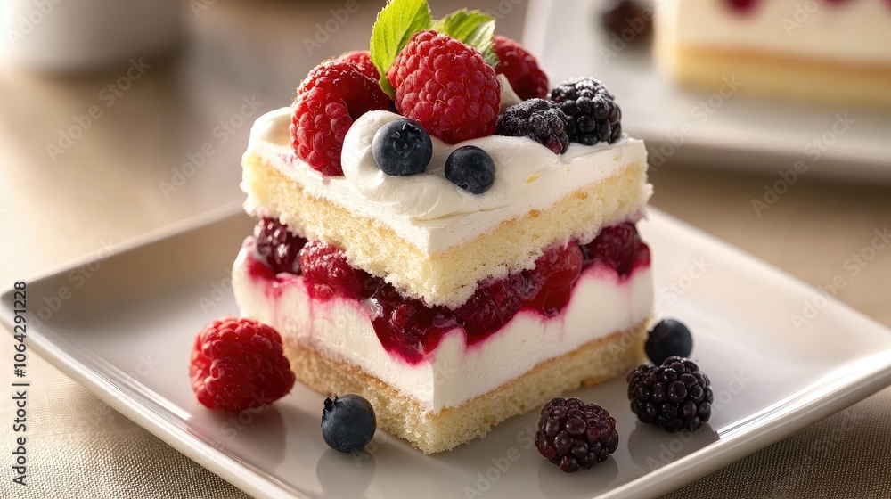 Delicious Berry Layered Dessert on Plate Delicious Berry Layered Dessert on Plate