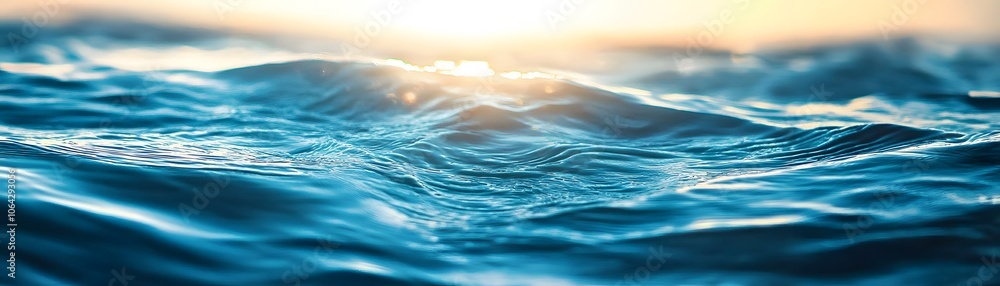 Close-up of a sunlit blue ocean wave with a blurred background Close-up of a sunlit blue ocean wave with a blurred background