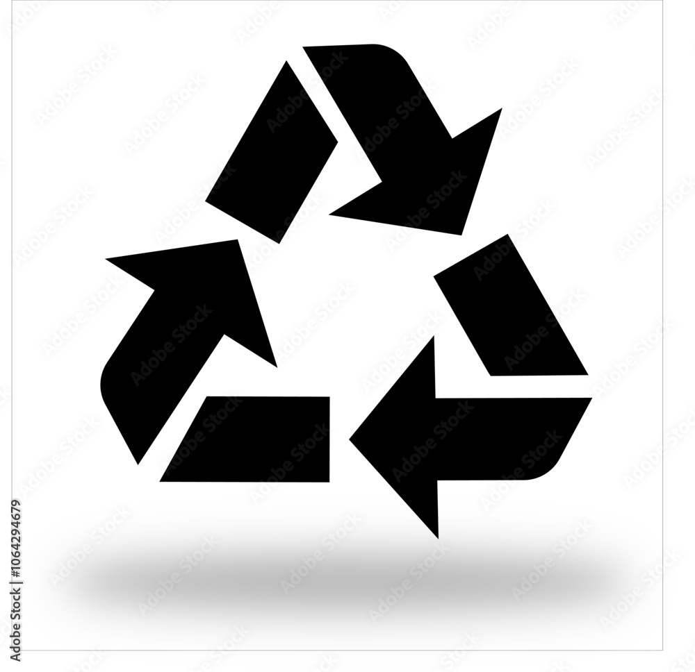 A flat design black and white icon symbolizing Recycling on White Background A flat design black and white icon symbolizing Recycling on White Background