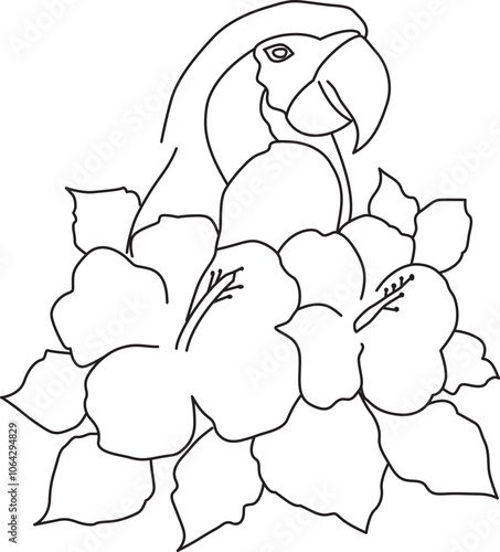hand drawn  Parrot on flowe