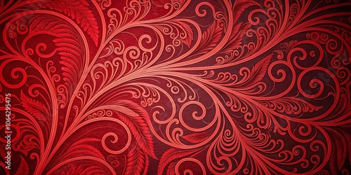 A Crimson Symphony of Curving Vines and Swirling Patterns, Embracing the Richness of a Deep Red Hue