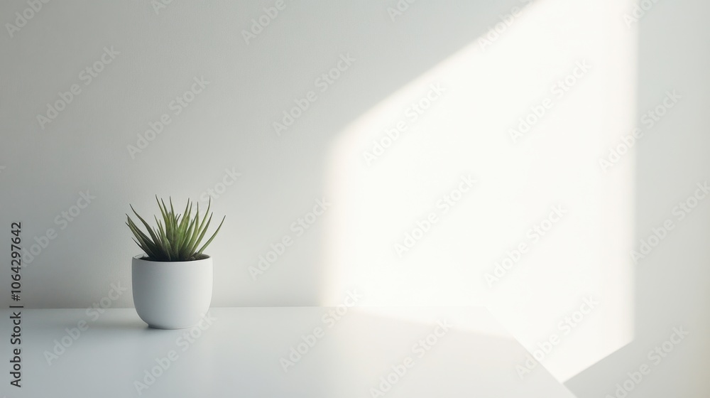 Minimalist Plant on White Surface with Natural Light Minimalist Plant on White Surface with Natural Light