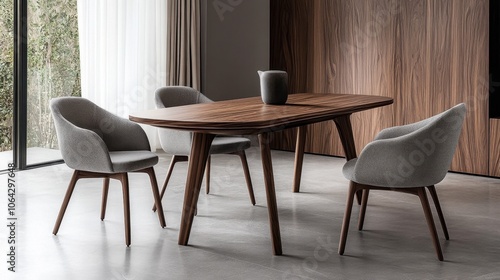 Modern Minimalist Dining Room with Wooden Table