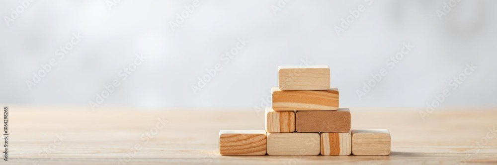 Pyramid of wooden blocks symbolizing growth, stability, foundation, and progress on white background, concept, foundation, development Pyramid of wooden blocks symbolizing growth, stability, foundation, and progress on white background, concept, foundation, development