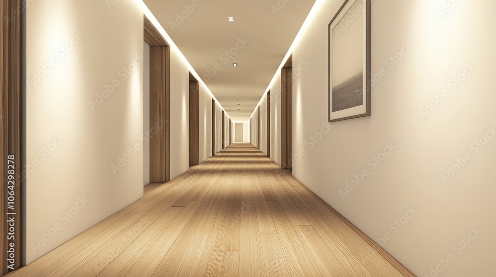 Modern Hotel Corridor with Warm Lighting Modern Hotel Corridor with Warm Lighting