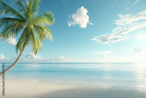 A palm tree is standing on a beach next to the ocean