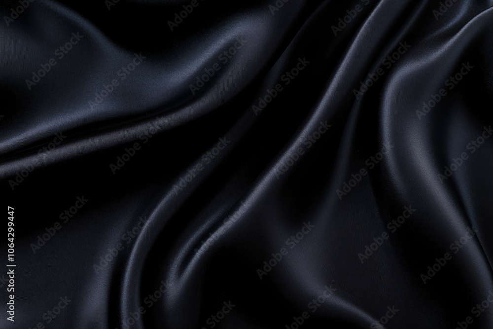 Smooth wavy black silk or satin fabric. Luxury concept. Dark elegant material texture. Background with space for design, text, product. Flat lay, top view Smooth wavy black silk or satin fabric. Luxury concept. Dark elegant material texture. Background with space for design, text, product. Flat lay, top view