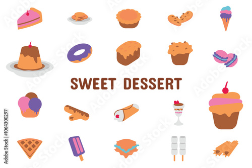 Sweet Dessert Flat Vector Illustration Icon Sticker Set Design Materials