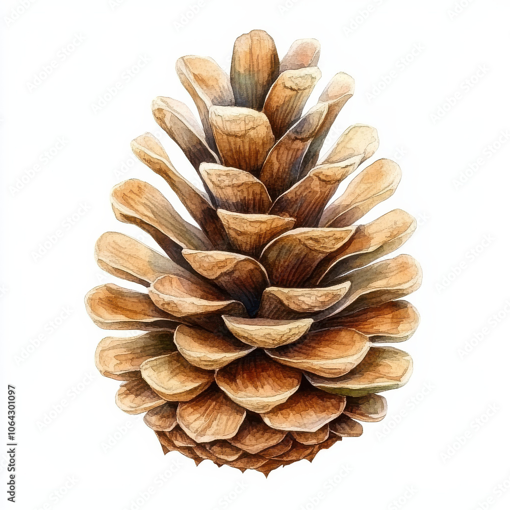 Watercolor pine cone isolated on white background, showcasing its natural beauty Watercolor pine cone isolated on white background, showcasing its natural beauty
