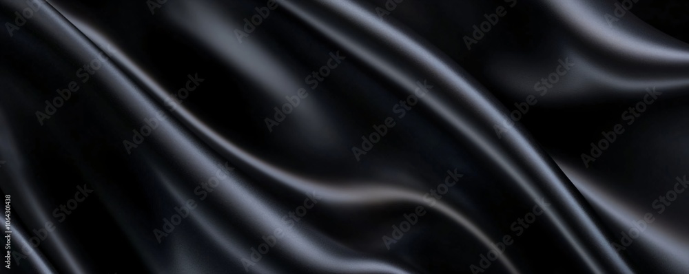 Smooth wavy black silk or satin fabric. Luxury concept. Dark elegant material texture. Background with space for design, text, product. Flat lay, top view Smooth wavy black silk or satin fabric. Luxury concept. Dark elegant material texture. Background with space for design, text, product. Flat lay, top view