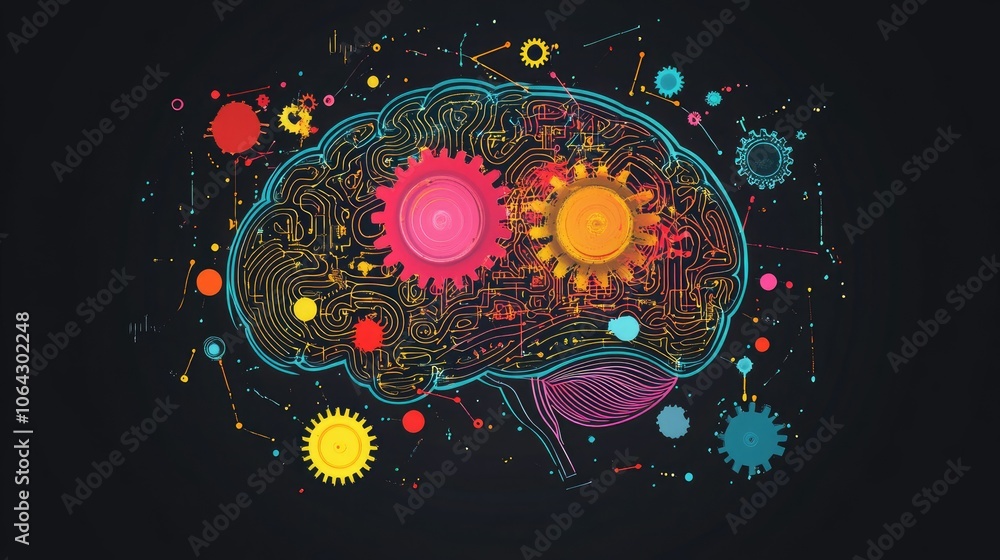 An artistic representation of a brain made up of colorful gears and circuits An artistic representation of a brain made up of colorful gears and circuits