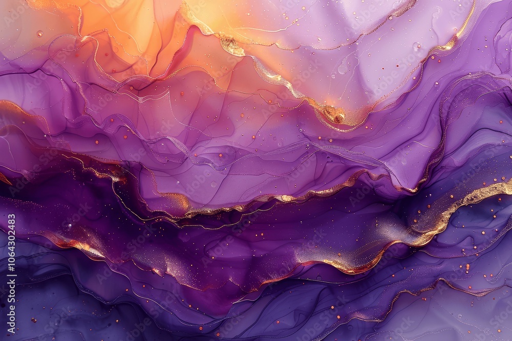 Obraz premium Vibrant Fantasy Alcohol Ink Painting with Gold Leaf Accents and Watercolor Washes