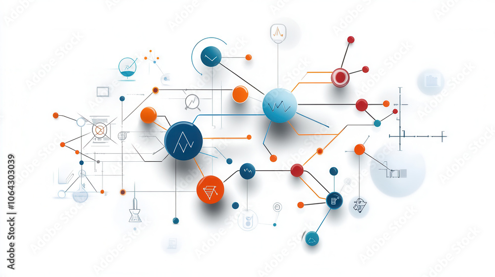 Flowchart illustrating various business processes with interconnected elements, showcasing data analysis, strategy, and innovation in modern design Flowchart illustrating various business processes with interconnected elements, showcasing data analysis, strategy, and innovation in modern design