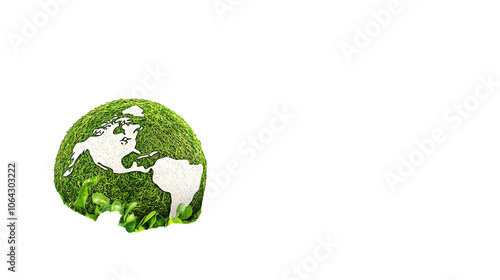 A green globe representing Earth, adorned with lush vegetation and leaves, symbolizing environmental sustainability. photo