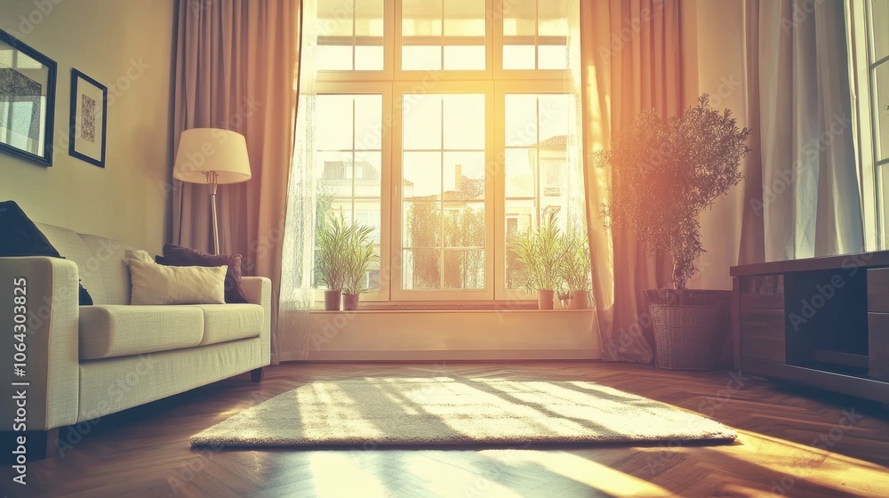 Cozy Living Room with Sunlight and Plants Cozy Living Room with Sunlight and Plants