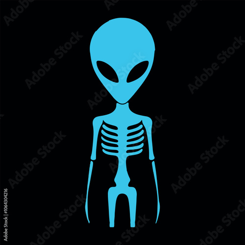 blue alien arcturian skeleton with black background to edit	