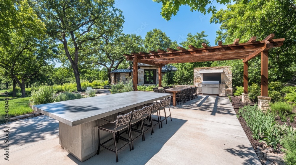 Obraz premium Modern Outdoor Kitchen with Spacious Dining Area