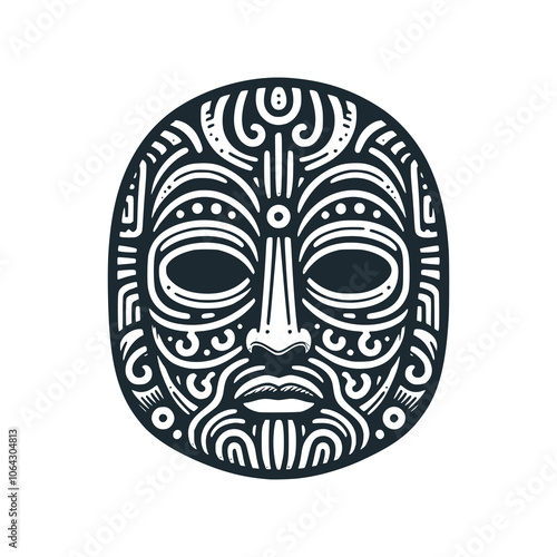 Wide-eyed mask. Black white vector illustration.