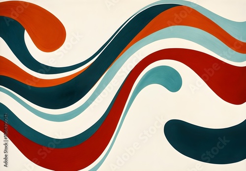 Abstract Swirling Waves in Red, Teal and Blue