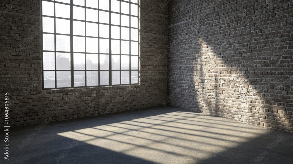 Bright Industrial Room with Large Window and Shadows Bright Industrial Room with Large Window and Shadows