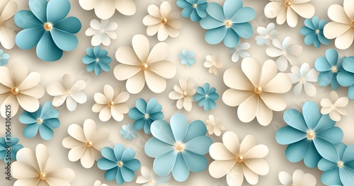 Blue and Cream 3D Floral Pattern