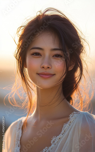 Calm Woman Smiling in Sunlight