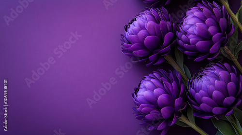 A beautiful arrangement of purple flowers against a soft purple background.