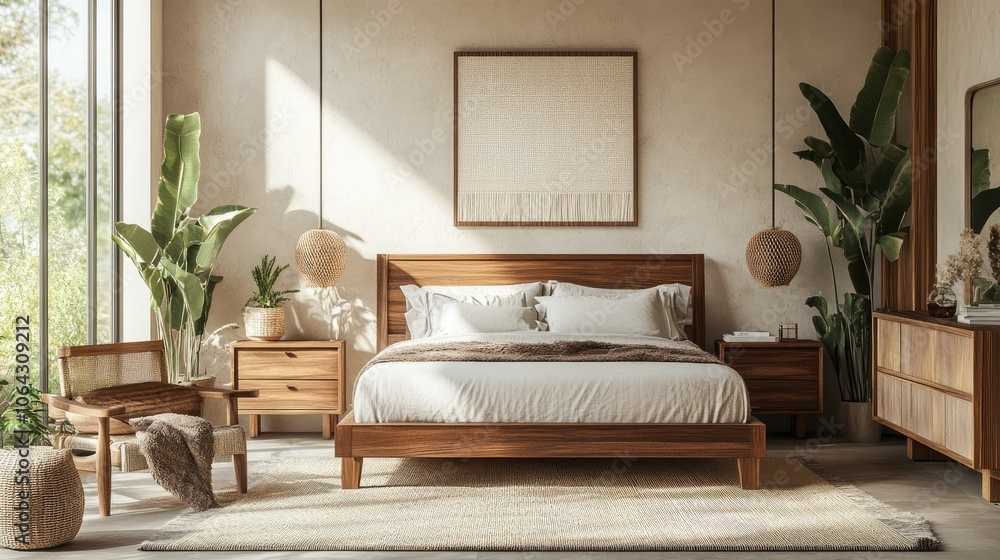 Cozy Modern Bedroom with Natural Light and Plants Cozy Modern Bedroom with Natural Light and Plants